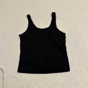 Wild Fable Black Ribbed Lace Trim Tank Top Scoop Neck XS VN1042782